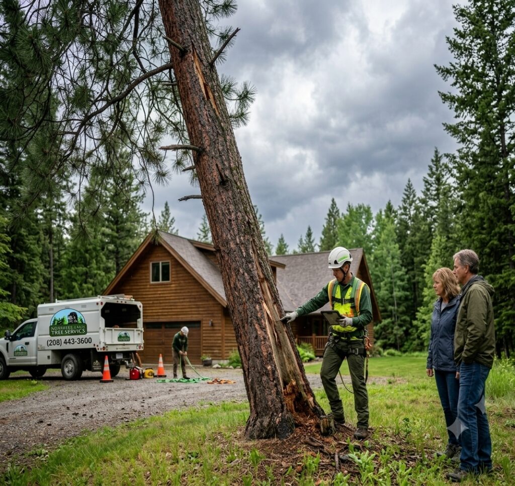 Professional determining tree emergency assessment