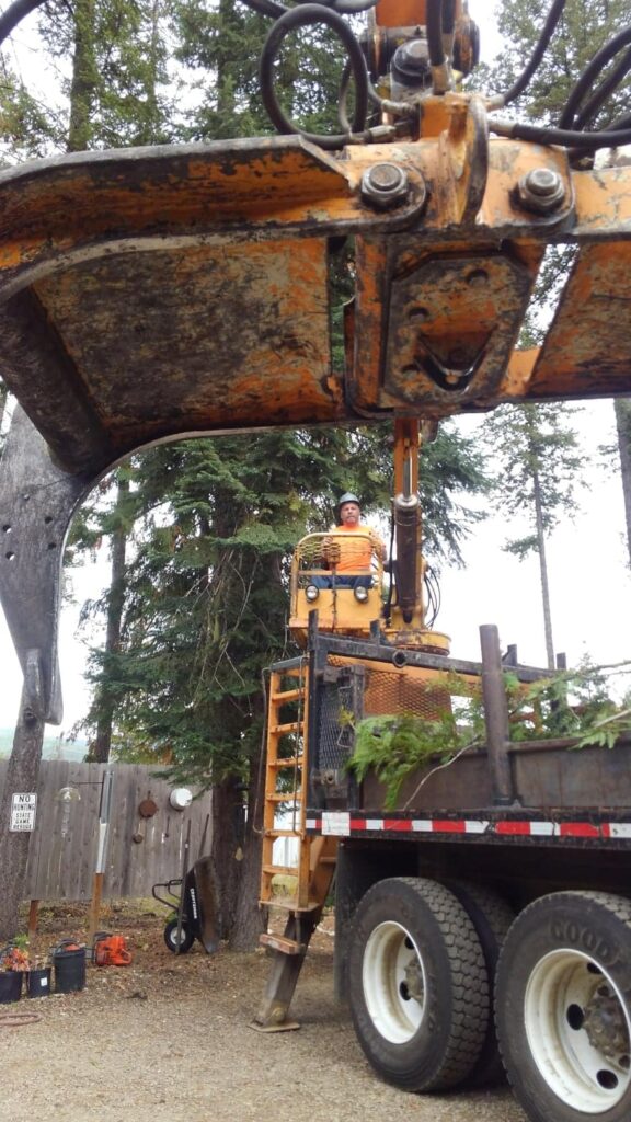 Northern Lakes Tree Service owner operating heavy equipment to ensure safe, low-impact tree removal for customer satisfaction.